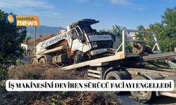 İş makinesini deviren sürücü faciayı engelledi