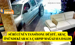 Sürücünün tansiyonu düştü, araç önündeki araca çarpıp mağazaya daldı