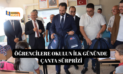 Öğrencilere okulun ilk gününde çanta sürprizi