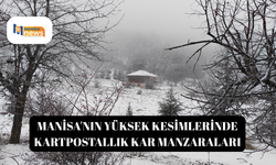 Manisa'nın yüksek kesimlerinde kartpostallık kar manzaraları