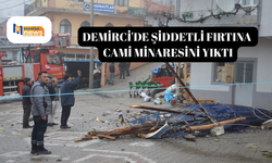 Demirci'de şiddetli fırtına cami minaresini yıktı