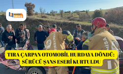 Tıra çarpan otomobil hurdaya döndü: Sürücü şans eseri kurtuldu
