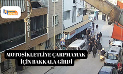 Motosikletliye çarpmamak için bakkala girdi
