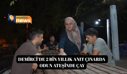 Demirci’de 2 bin yıllık anıt çınarda odun ateşinde çay