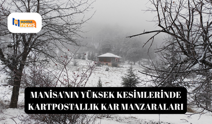 Manisa'nın yüksek kesimlerinde kartpostallık kar manzaraları