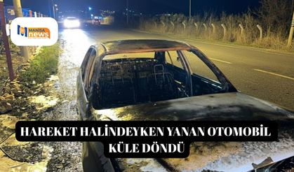 Hareket halindeyken yanan otomobil küle döndü