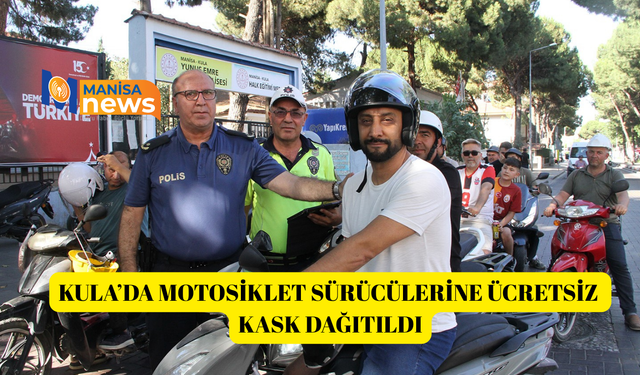 Kula’da motosiklet sürücülerine ücretsiz kask dağıtıldı