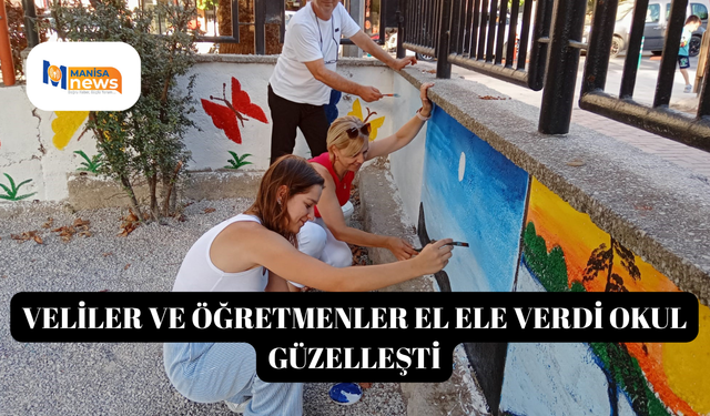Veliler ve öğretmenler el ele verdi okul güzelleşti