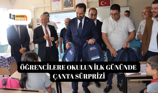 Öğrencilere okulun ilk gününde çanta sürprizi